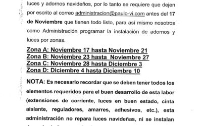 Comunicado: Instalación de Luces y Adornos Navideños. 🎊🎉🎀